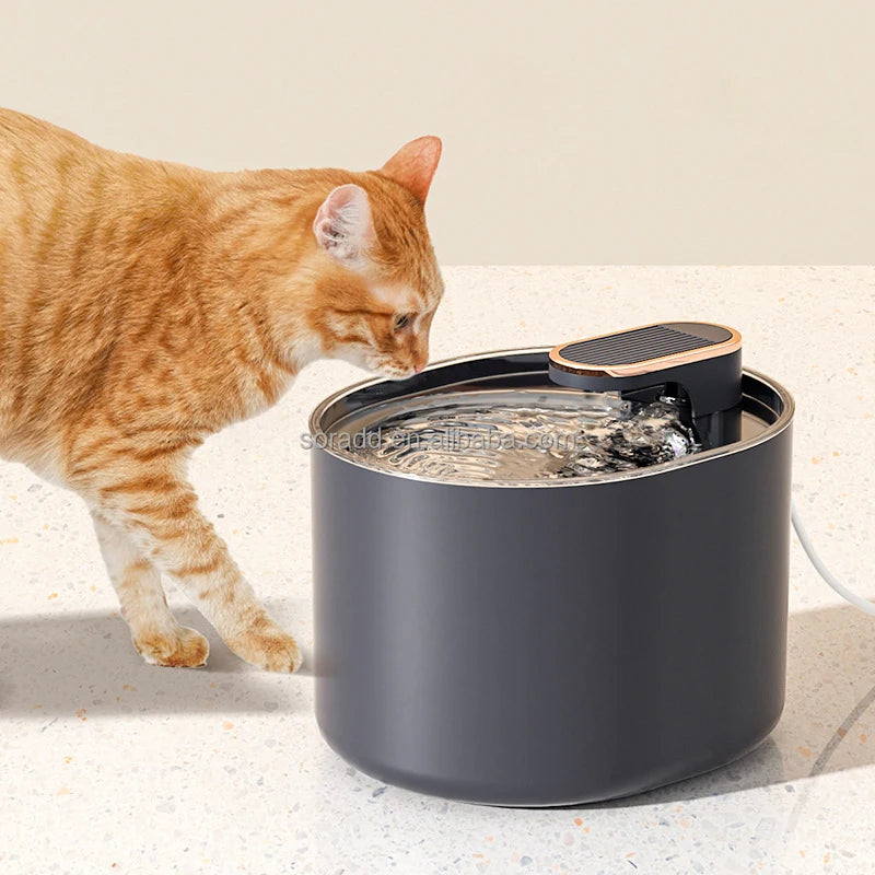 HydraPurr Flow 3L smart water fountain in charcoal with cat drinking