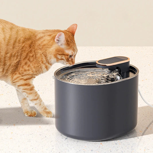 HydraPurr Flow 3L smart water fountain in charcoal with cat drinking