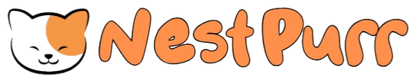 NestPurr logo — calico cat with orange wordmark